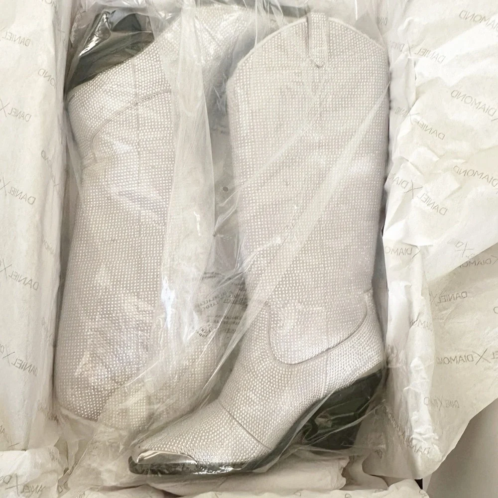 NIB DANIEL X DIAMOND North Jewel Cave Knee High Western Boot Silver 6.5